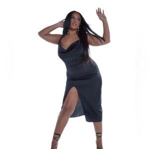 PrettyLittleThing Plus Strappy Satin Cowl Midi Dress